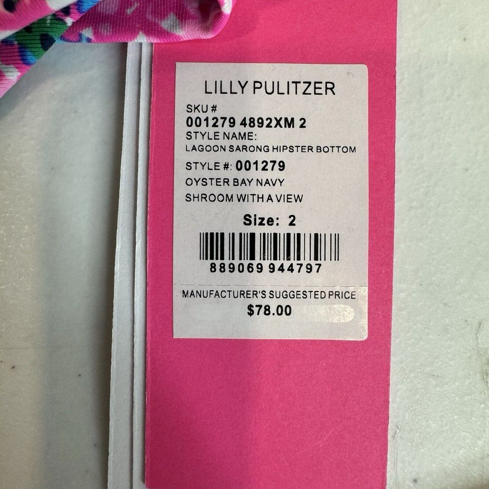 NWT Lilly Pulitzer Lagoon Sarong Hipster Bikini Bottom Sz 2 Oyster Bay Navy $78 - Picture 5 of 5